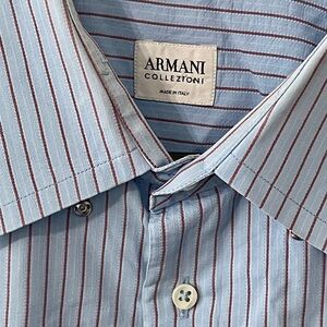 Armani Collezioni Striped Button Down Shirt | Blue & Burgundy | Size Large